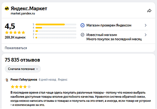 Рейтинги на Яндекс.Маркет