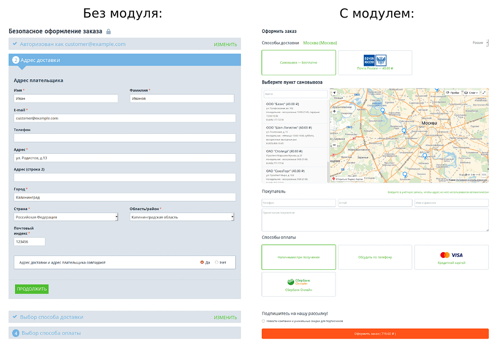 Оформление заказа: сравнение модулей