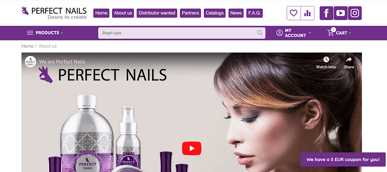 Наш клиент – Perfect Nails – строит стратегию продвижения услуг своих мастеров на роликах YouTube. Компания является крупных дистрибьютером товаров для маникюра и даже предлагает курсы мастеров непосредственно на своем сайте (ссылка на курс ведет на их канал в YouTube)