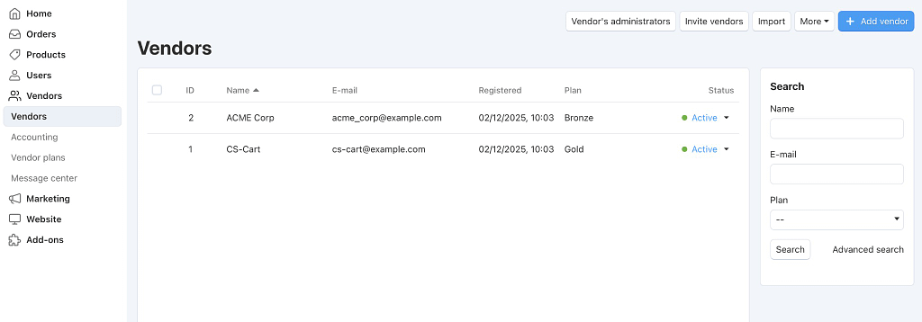 Vendors in CS-Cart Multi-Vendor