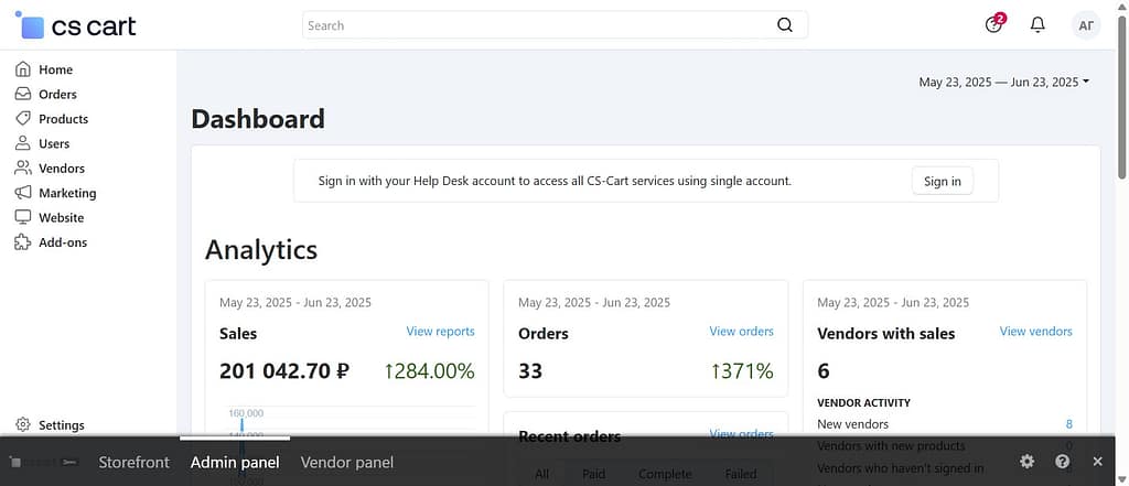 CS-Cart Dashboard