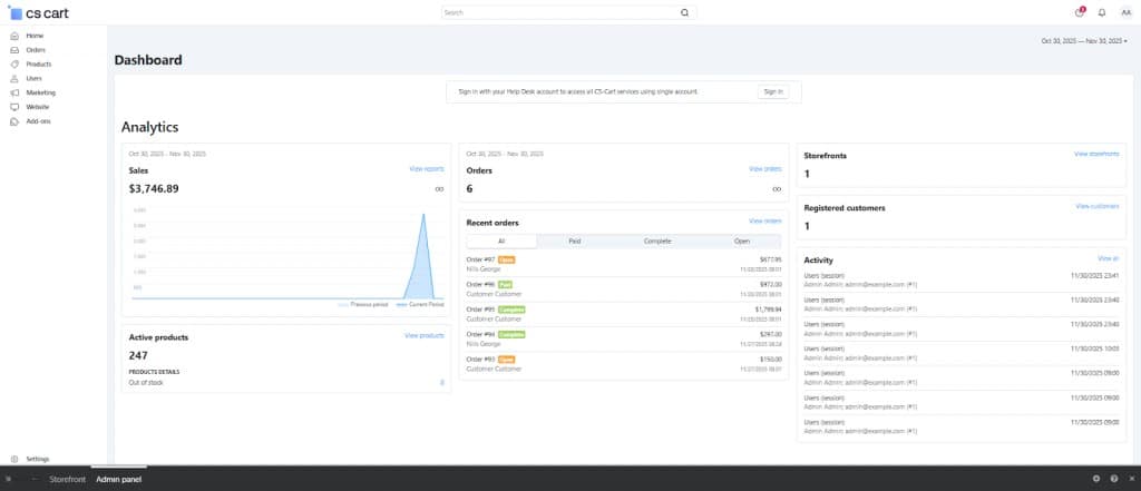 CS-Cart Dashboard