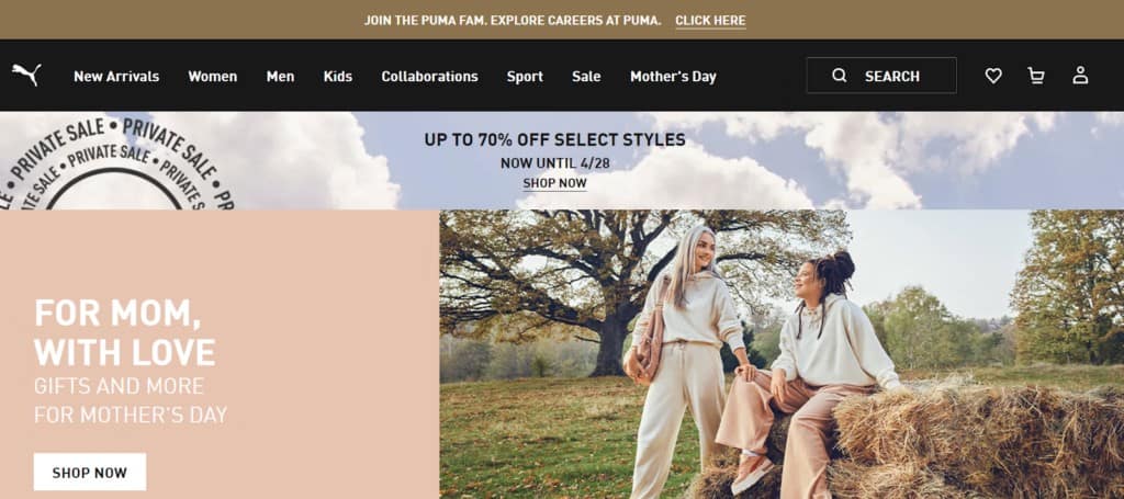 Puma uses Salesforce Commerce Cloud as their eCommerce platform