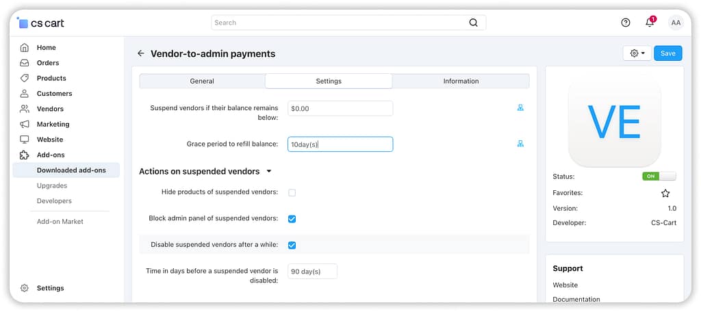 vendor debt setup