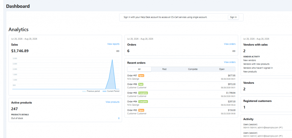 Interface of CS-Cart Multi-Vendor