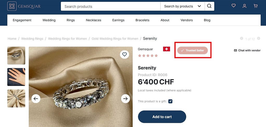 Our client — Gemquar — even has a special badge for trusted sellers to increase buyer loyalty.
