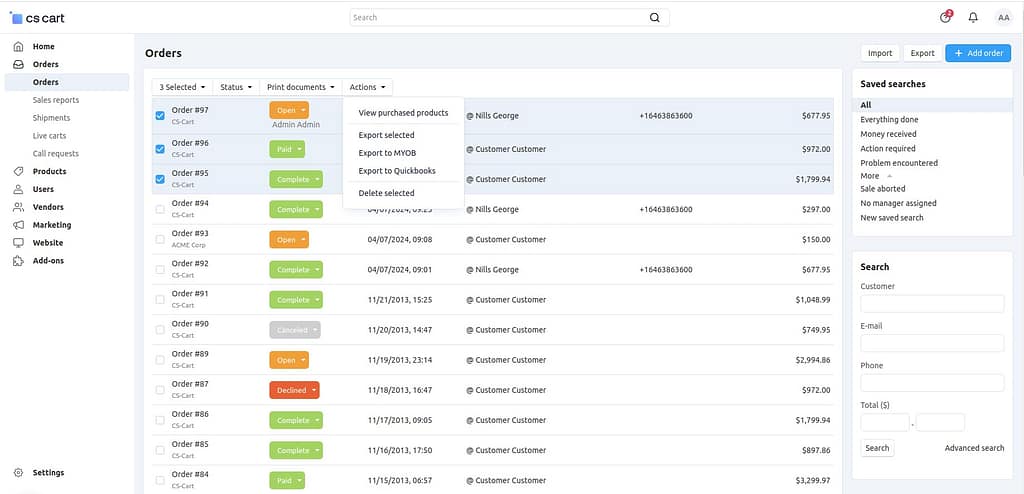 Orders in CS-Cart