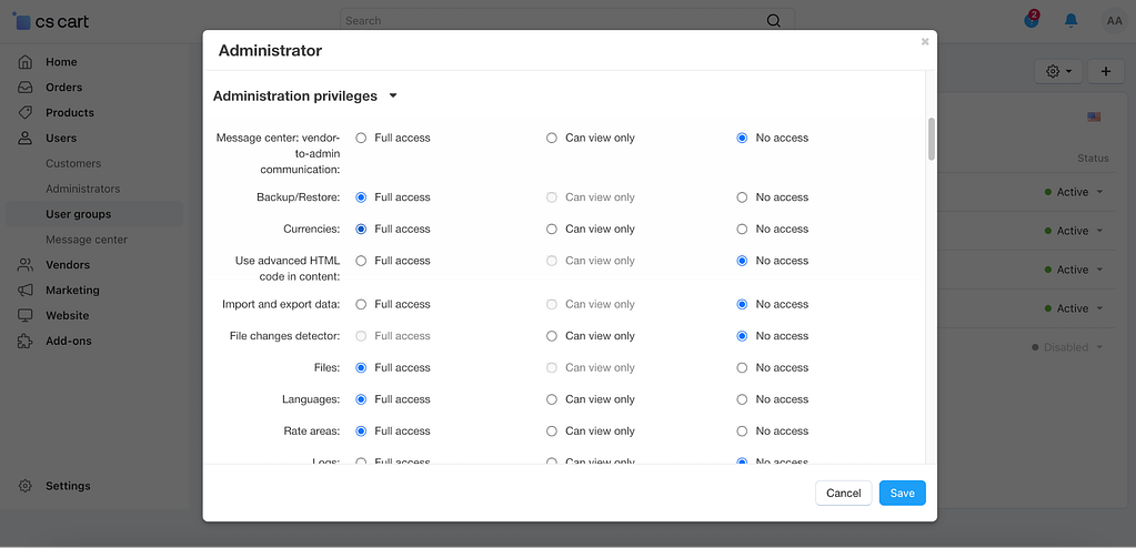 Tweaking admin privileges in CS-Cart