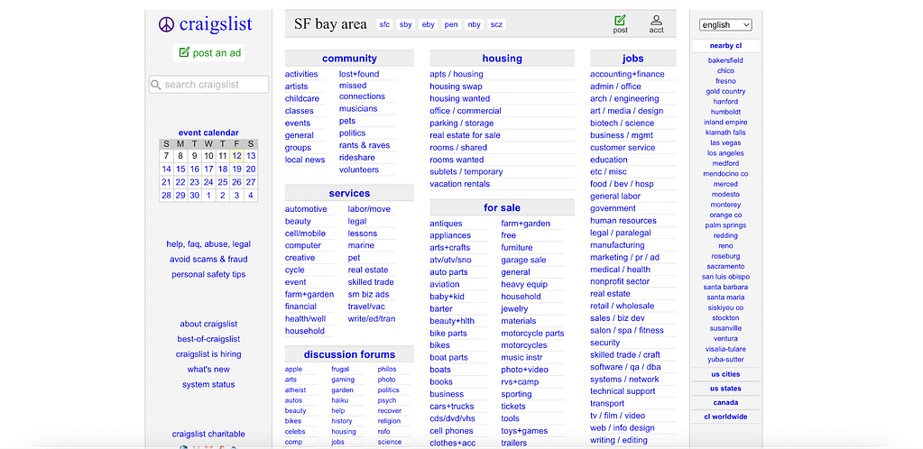 example of c2c marketplace - craigslist