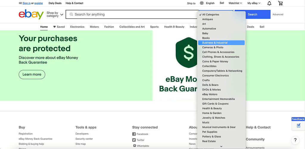 Categories on eBay