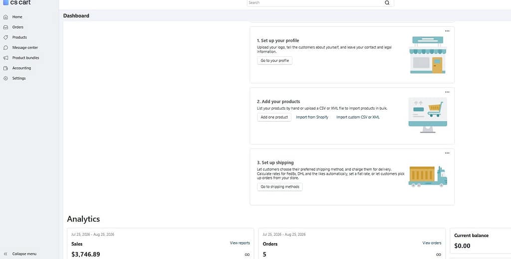 CS-Cart Multi-Vendor Dashboard