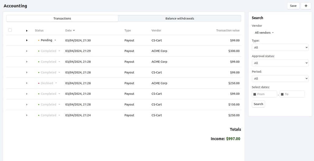 CS-Cart Multi-Vendor Interface to Control Vendor Payouts