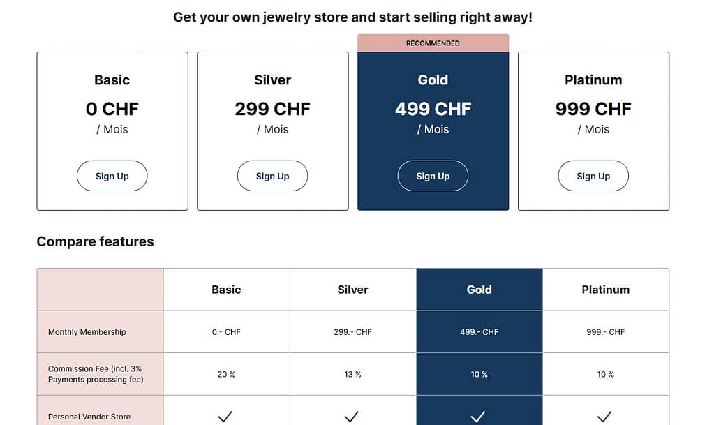 Gemsquar vendor plans
