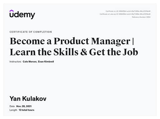 become a product manager certificate