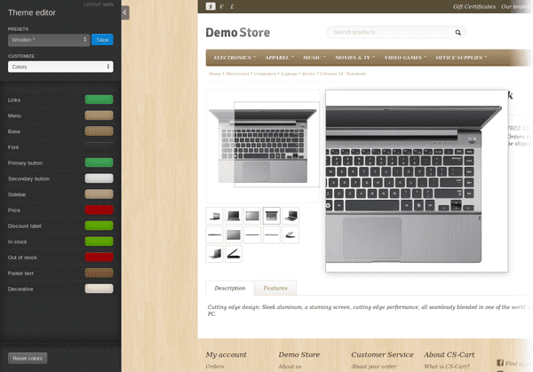 Theme editor and Image zoom