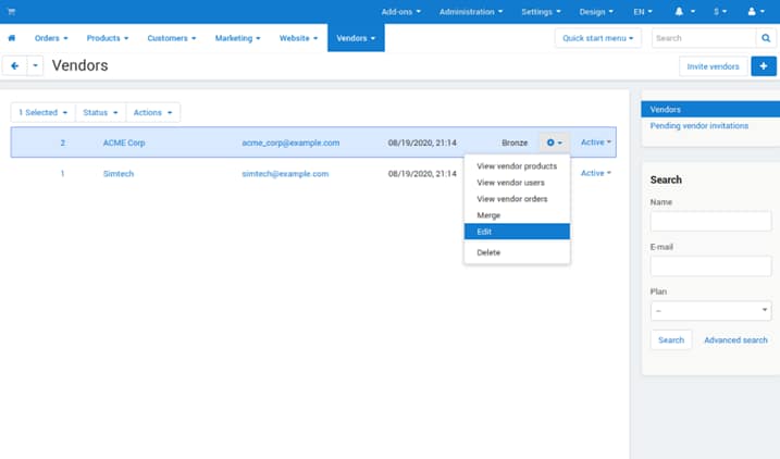 Vendors in CS-Cart
