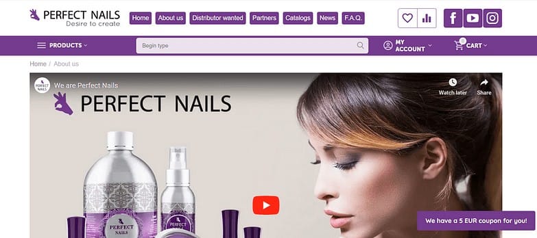 Our client – Perfect Nails – heavily relies on YouTube videos. The company is a large distributor of nail tech supplies and even offers nail course right from their website (with a link to their YouTube videos from experts)