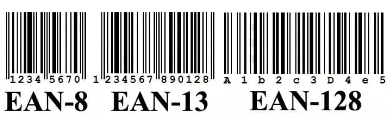 EAN-8, EAN-13, EAN-128