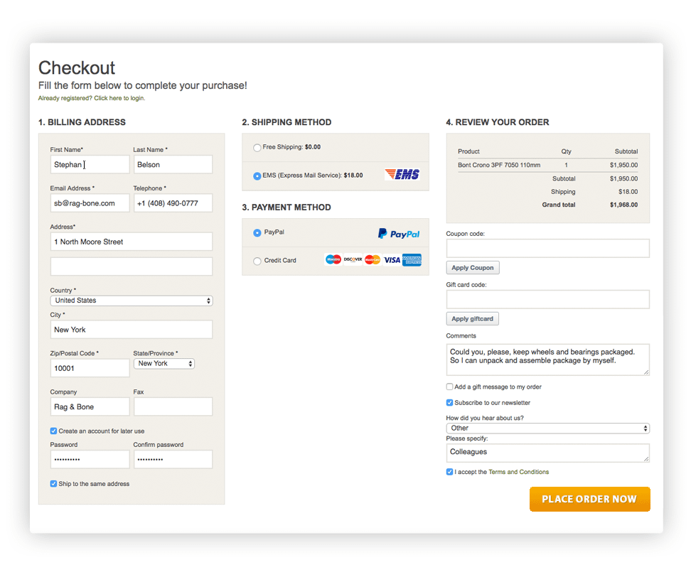 Single Checkout page