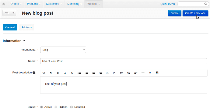 New blog post page