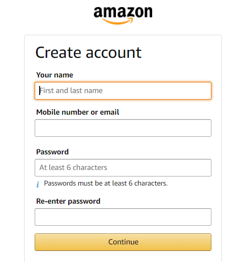 Регистрация в Amazon