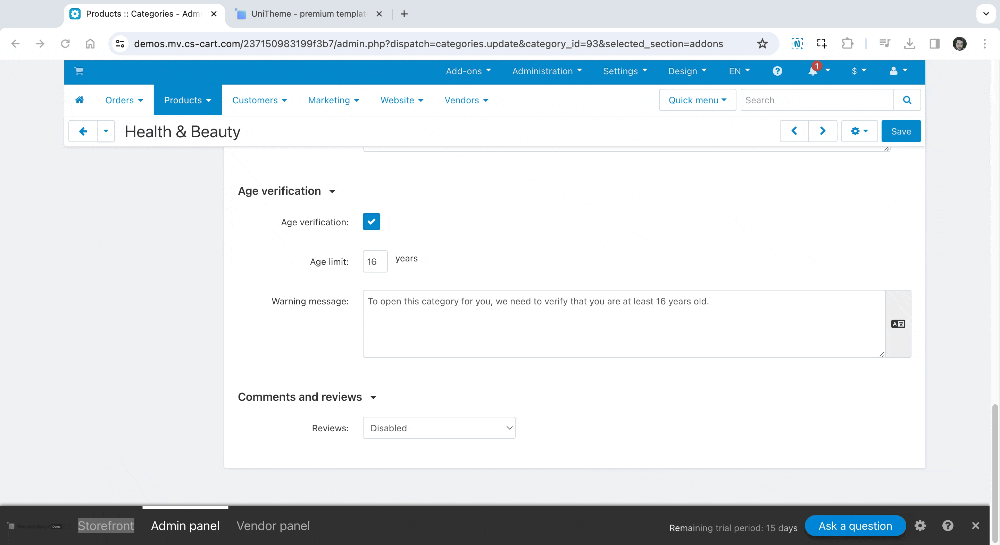 Age Verification feature in CS-Cart Multi-Vendor