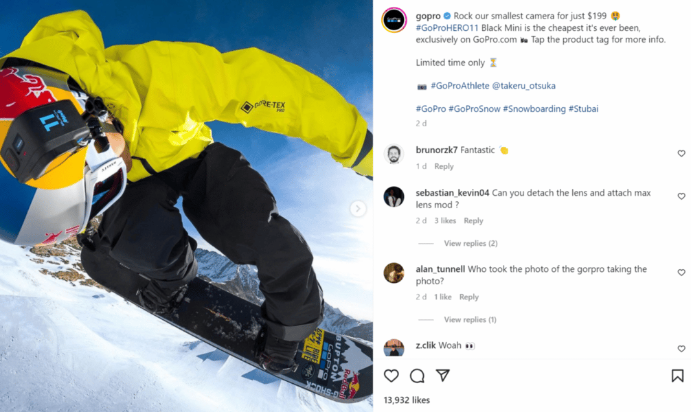 GoPro advertising campaign with publishing user-generated videos on its Instagram page