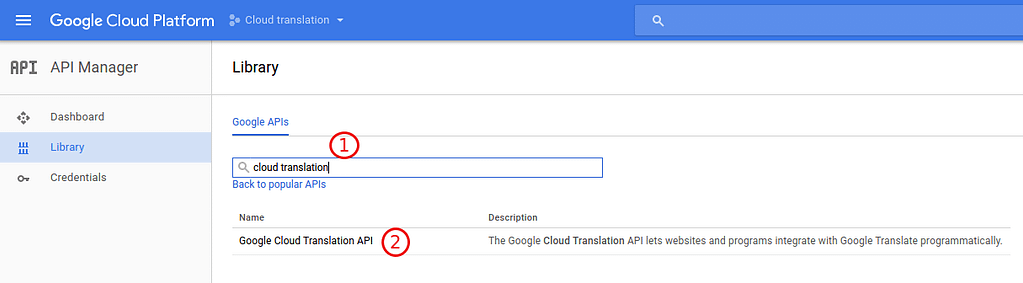 Create Google Cloud Translation API Key