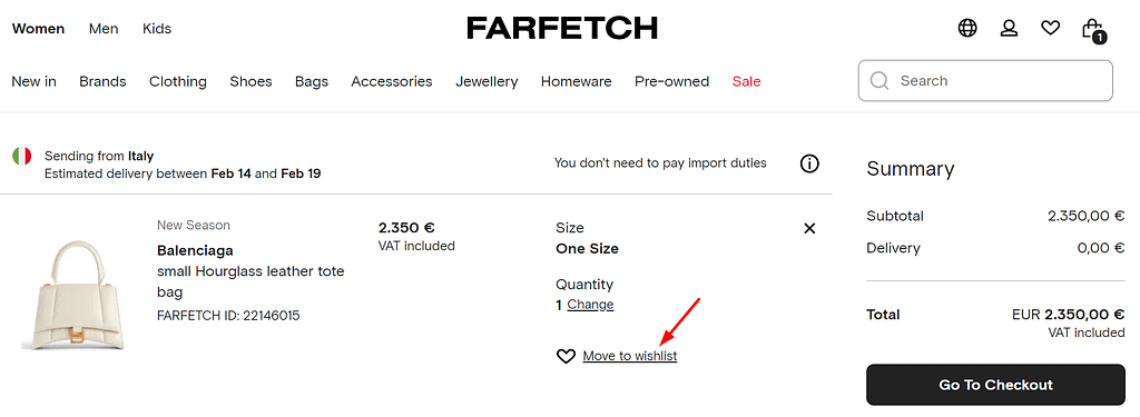 Farfetch Wishlist