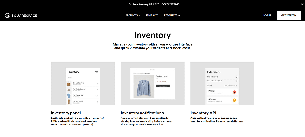 Squarespace eCommerce features