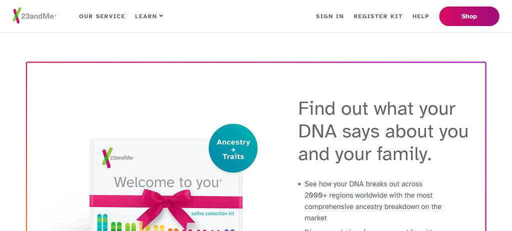 23andMe is a biotechnology company that provides genetic data to gain insights into personal ancestry. The company got its name for the 23 pairs of chromosomes in a human cell.