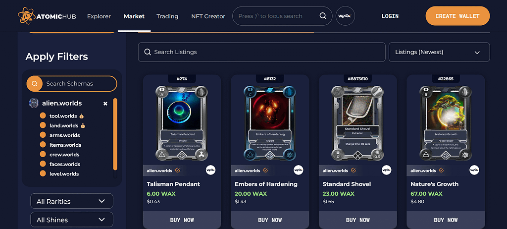  Alien World Items on the AtomicHub Marketplace 