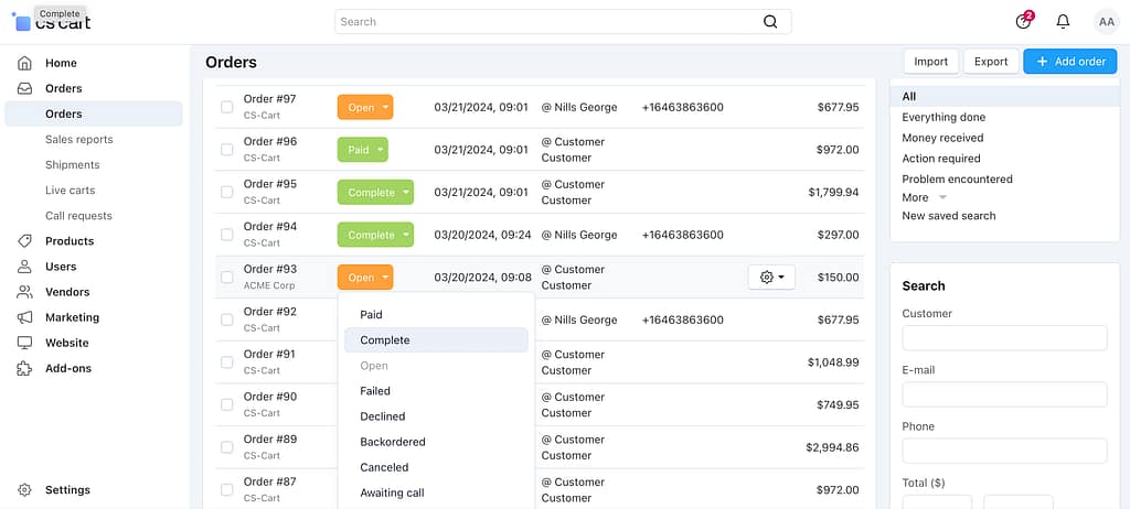 CS-Cart Order Management