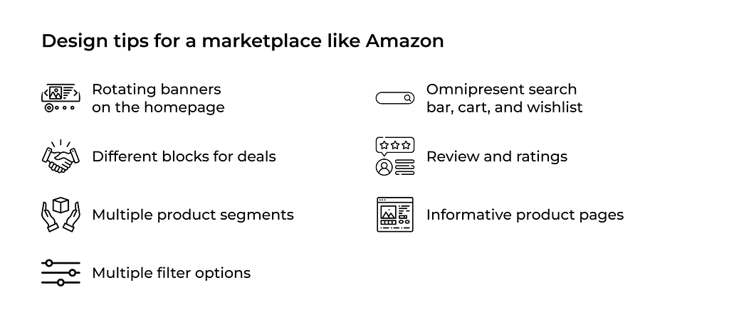 Consider the following for your design when building a website like Amazon: