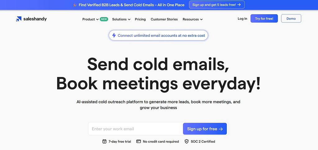 Saleshandy - Send cold emails, Book meetings everyday