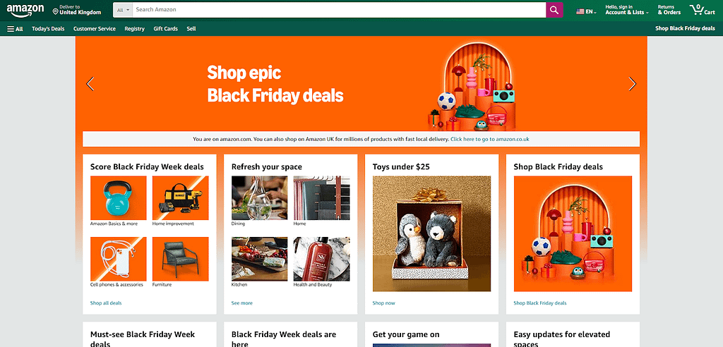 Main page of Amazon marketplace as one of examples of global marketplaces

