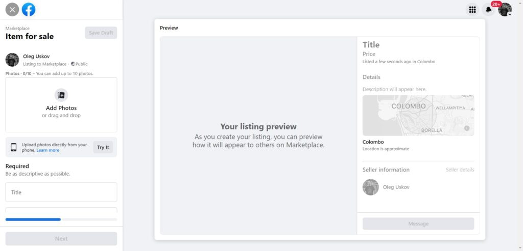 How to make Facebook Marketplace Listing