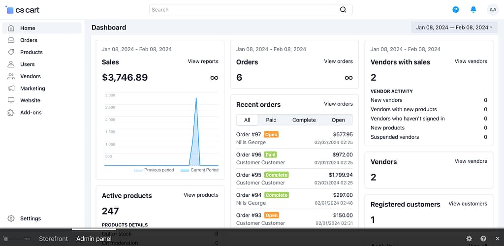 marketplace platform dashboard