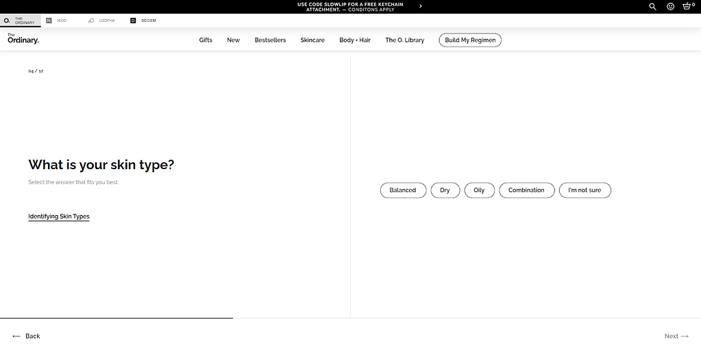 The Ordinary’s "Build My Regimen" page