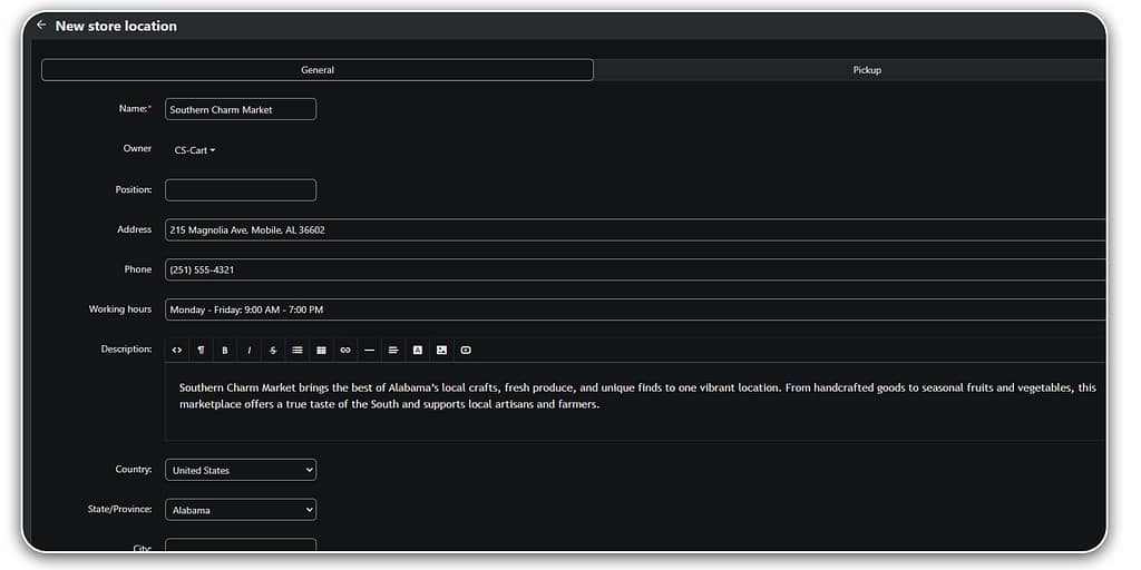 New store location in CS-Cart multi-vendor