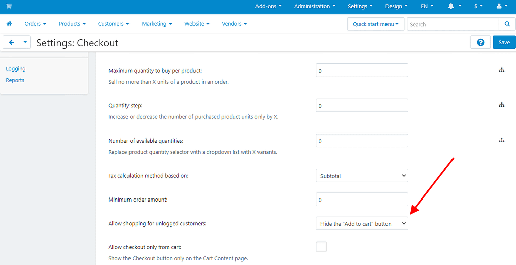 Previously, the button "Add to Cart'' was displayed in the theme despite the selected settings to hide it: CS-Cart Settings > Checkout > Allow shopping for unlogged customers. We added some changes to make the button hide when the appropriate option is enabled.