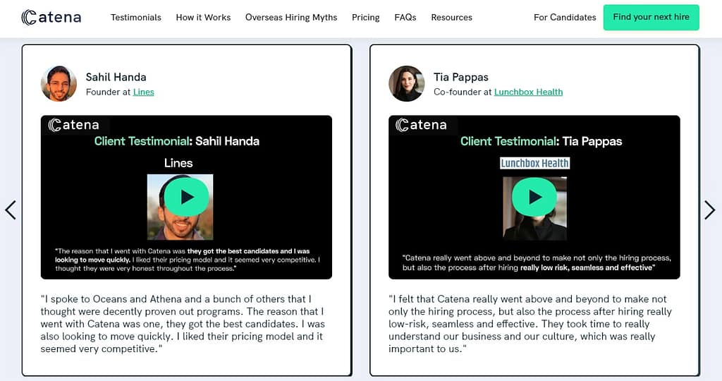 Client Testimonials by Catena