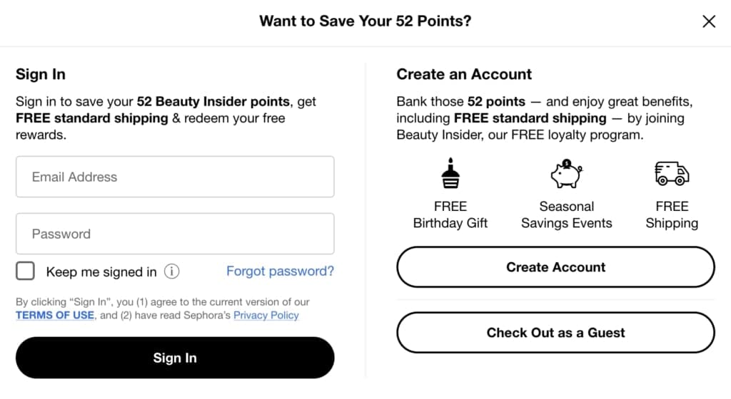 guest checkout option from Sephora.com