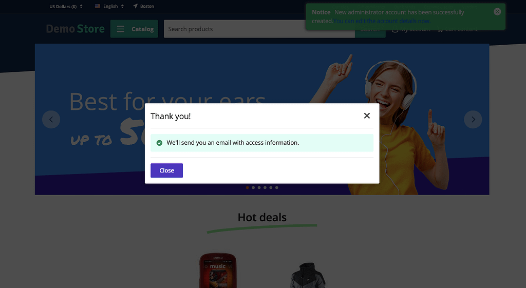 Improved representation of a modal window for a newly-registered vendor for the Generation Z theme