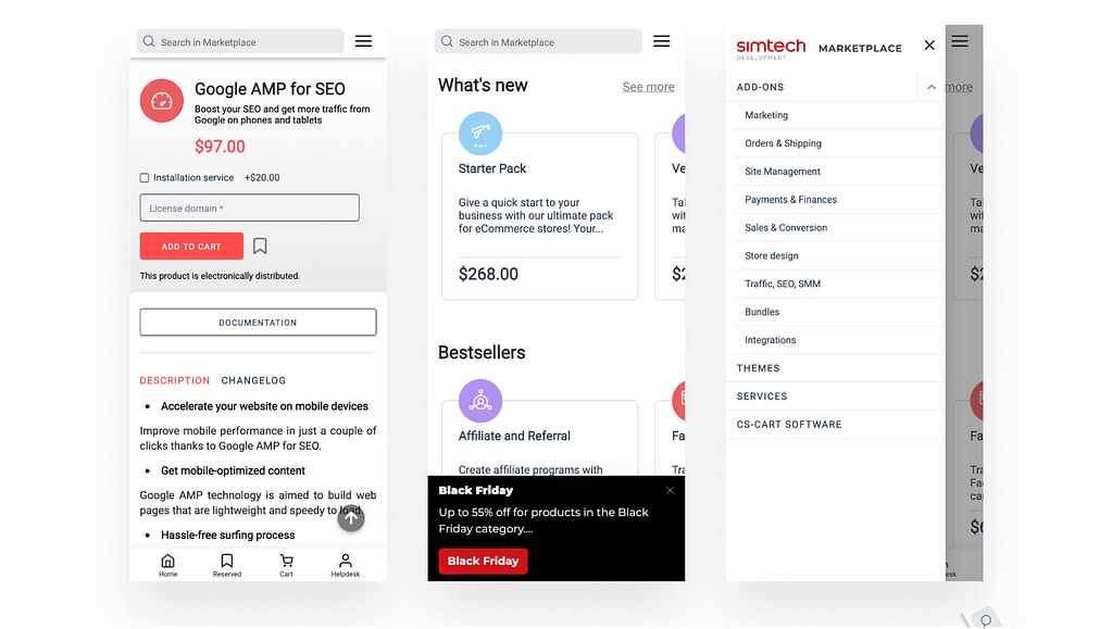 According to statistics, more than half of buyers enter the online store from smartphones. Therefore, the design of a marketplace or an online store should be optimized for viewing on smartphones and tablets. The essence of this design is that it adapts to the screen size of a particular device.