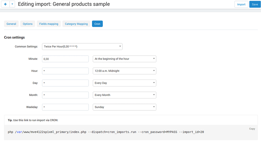 Importing products by cron