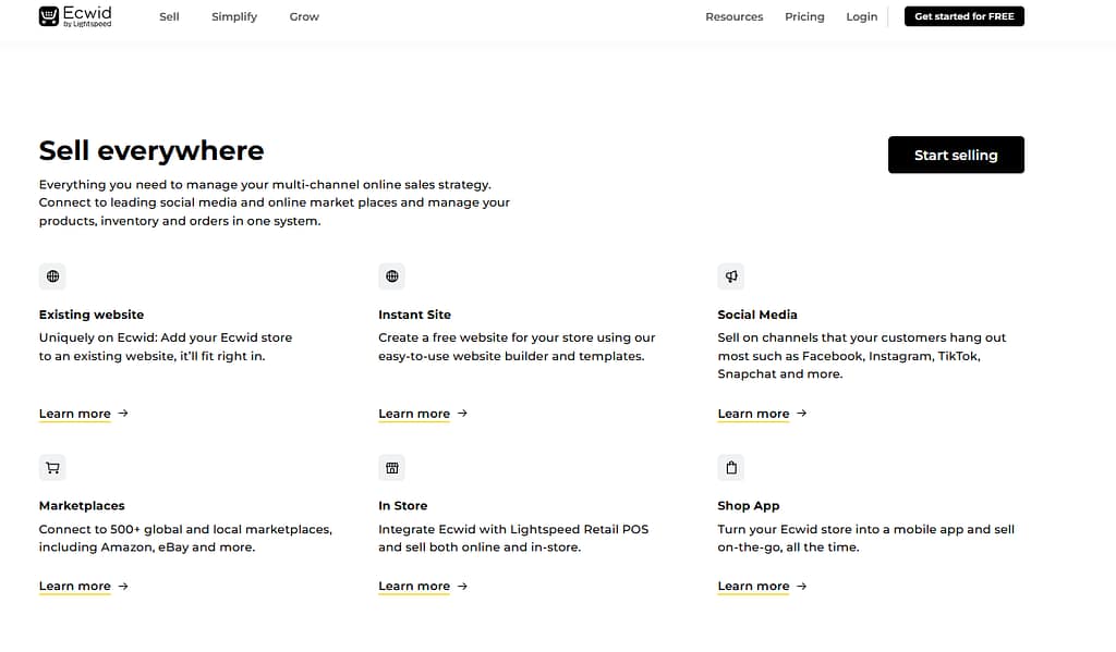 Ecwid eCommerce features