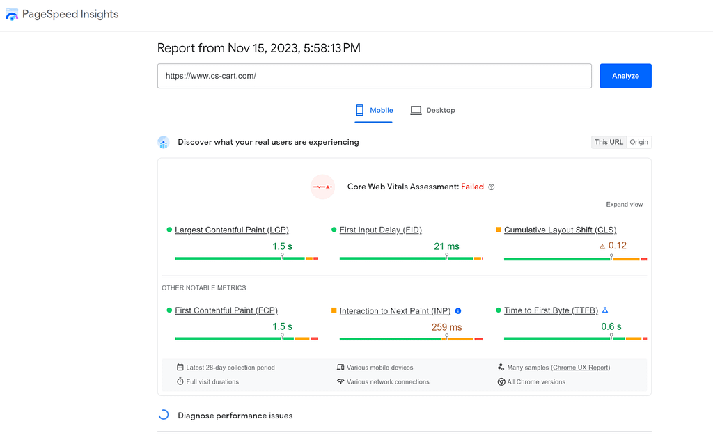 PageSpeed Insights gives you actionable insights on how to increase web page loading for mobile and desktop devices