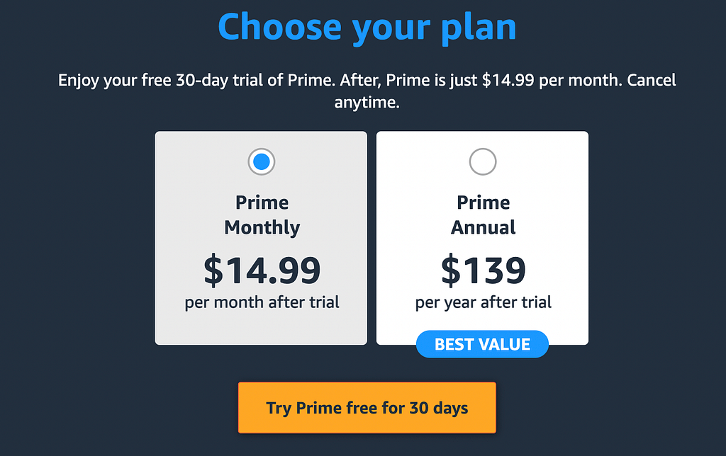 4. Subscriptions. Amazon Prime — the paid service, providing additional benefits and giving access to streaming platforms, Amazon Music and Reading. It generates revenue using the subscription model. The standard plan is $14.99/per month. 