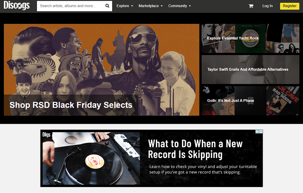 Discogs main page